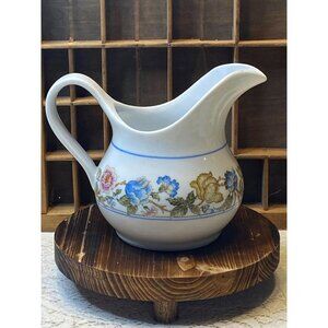 Vintage 1980 Estee Lauder Porcelain Floral Cream Pitcher With Blue & Gold Accent